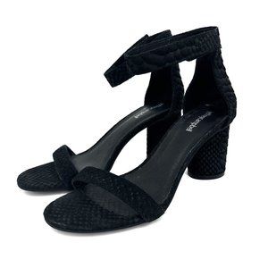 Jeffrey Campbell Laura Ankle Strap Heeled Sandals Black Suede Embossed Size 8